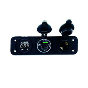 デュアル USB & パワーソケット & 電圧計 パネル付 230006