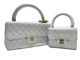 【中古】CHANEL シャネル マトラッセ 親子バッグ 白ラムスキン 3番台