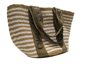 【新品・未使用】Chloé　クロエ　Chloé × Mifuko コラボ トートバッグ ベージュ×ホワイト ストライプ