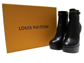 【中古】LOUIS VUITTON ルイ・ヴィトン アフターグロー・ライン アンクルブーツ モノグラム×レザー ハイヒールブーツ スター装飾 ゴールド金具 35サイズ（約22.5cm）