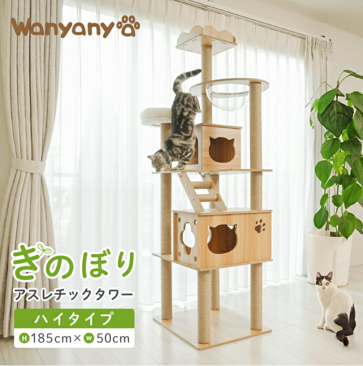 楽天市場】キャットタワー 木製 ハイタイプ 据え置き 大型猫 多頭飼い 