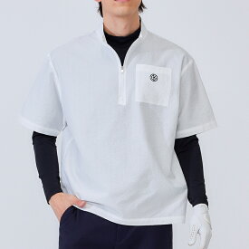 【今季新作セール40％OFF】ゴルフウェア メンズ おしゃれ 春夏 ゴルフ ポロシャツ メンズ 半袖 モックネック シアサッカーハーフジップトップス 父の日