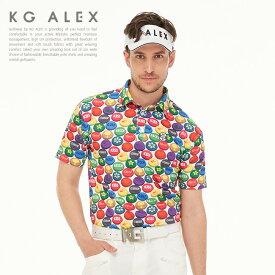 ゴルフ メンズ 半袖 柄 トップス / クラウンキャッププリントポロシャツ / ゴルフウェア ゴルフ ポロ シャツ / KG-ALEX メンズ M-L メンズウェア ギフト 誕生日 プレゼント コンペ