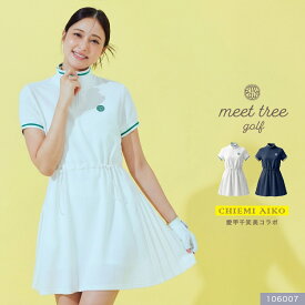 【今季新作セール60％OFF】愛甲千笑美コラボ【送料無料】meet tree golf ゴルフウェア レディース ワンピース プリーツデザイン・ロゴ刺繍ハーフジップワンピース インナーパンツ付 Sサイズ Mサイズ ジップアップ 体型カバー スタイルアップ おしゃれ