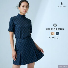 【今季新作セール20％OFF】ゴルフウェア レディース モノグラム柄 セットアップ モックネックシャツ＆Aラインスカート 上下セット ゴルフ キュロット インナーパンツ一体型 SORONA ストレッチ 吸汗速乾 美脚 着痩せ 体系カバー エコ素材 大きいサイズ 小さいサイズ S M L LL