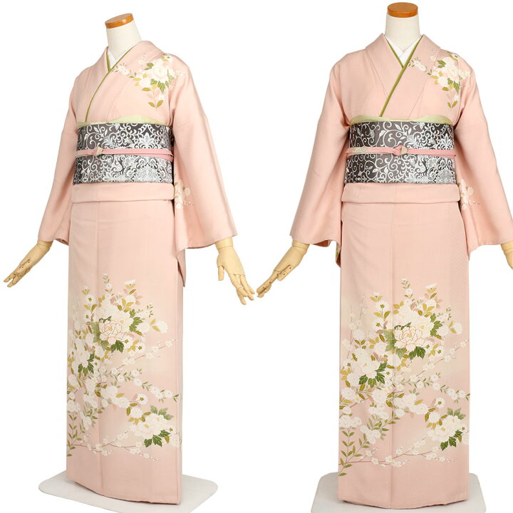 371 着物 訪問着 正絹 済ませよ ピンク 茶色 花 菊 桜 上品 入学式 