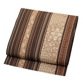 【新春！1000円OFF】名古屋帯 茶色 八寸 帯 洗える ポリエステル 仕立て上がり 袋名古屋帯 唐草 献上 全通柄 【 なごや帯 八寸帯 博多 小紋 紬 カジュアル おび 新品 購入 obi】