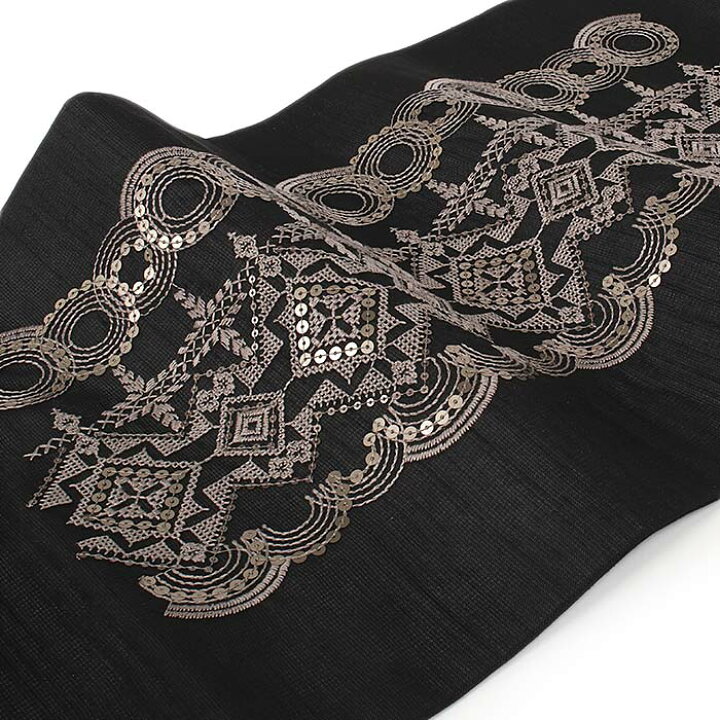 楽天市場】名古屋帯 夏 夏名古屋帯 夏帯 黒 サークル レース柄 刺繍 