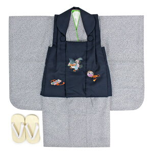 七五三 着物 3歳 男の子 被布セット 販売 5点 全4色 黒 紺 白 ベージュ 灰色 鷹 疋田 鹿