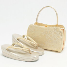 草履バッグセット 留袖用 訪問着用 結婚式 フォーマル 留袖 草履 バッグ S M L LLサイズ フリーサイズ 小さいサイズ 大きいサイズ シャンパンゴールド 金 菊菱 華三彩 日本製 綴れ織 草履バックセット 草履バッグ 草履バック バック草履 礼装 フォーマル バッグ バック 草履