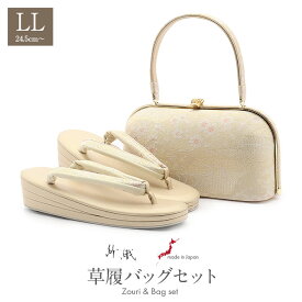 草履バッグセット 留袖用 訪問着用 草履バッグ 紗織 沙織 LLサイズ 大きいサイズ ゴールド 雲取り 花文 2の3枚芯 日本製 パールトーン加工 抗菌 防臭 痛くない 黒留袖 色留袖 礼装用 フォーマル 結婚式 ぞうり 草履 草履バック 草履バックセット 着物 fs