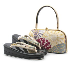 振袖 草履 バッグ セット 成人式 草履バッグセット 振袖用 振り袖 紗織 沙織 M Lサイズ フリーサイズ 金 紫 黒 淡黄 華紋 キステオリジナル 日本製 正絹 くすみ ニュアンス 帯地 草履バッグ バックバック 草履