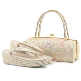 草履バッグセット 留袖用 訪問着用 結婚式 フォーマル 草履 バッグ 留袖 成人式 結婚式 彩小径 M / Lサイズ フリーサイズ 2サイズ 金 銀 薄桃 橙 藤色 緑 白 花菱 正絹袋帯地 日本製 4枚芯 草履バックセット 草履バッグ 草履バック バック草履 礼装 フォーマル バック バッグ