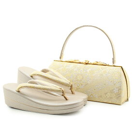 草履バッグセット 留袖用 訪問着用 華三彩 Kissteオリジナル S M L LLサイズ ゴールド シャンパンゴールド シルバー 花紋 斜め取り 織り生地 2枚芯 日本製 小さいサイズ 大きいサイズ 優花緒 かぶせ 痛くない 黒留袖 色留袖 礼装用 フォーマル 結婚式 ぞうり 草履 草履バック