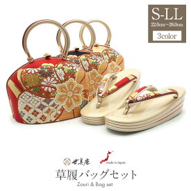 振袖 草履 バッグ セット 成人式 草履バッグセット 振袖用 振り袖 S M L LLサイズ フリーサイズ 小さいサイズ 大きいサイズ 金 黒 赤 七宝菊 世美庵 日本製 正絹 草履バッグ 草履バッグ バックバック 草履