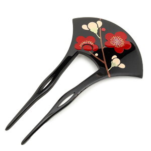 《ポイント3倍》かんざし 二本差し 二本 黒留袖 母親 簪 バチ型 黒 べっ甲 紅梅 梅 蒔絵簪 日本製 メール便対応 カジュアル フォーマル 結婚式 留袖 色留袖 訪問着 色無地 浴衣 ゆかた 着物 き