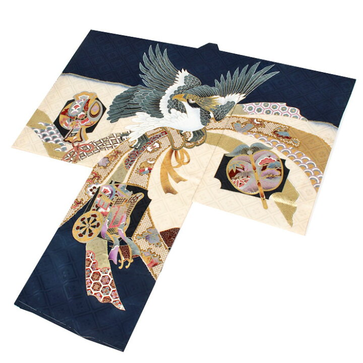 楽天市場】お宮参り 着物 男の子 産着 紺 鷹に御所車 束ね熨斗 正絹  
