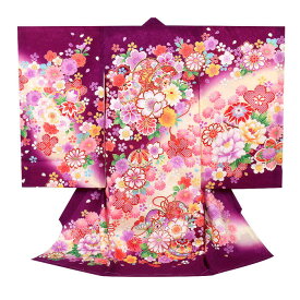 お宮参り 着物 女の子 絹100% 正絹初着 掛け着 産着 紫 八重桜に鼓 友禅 刺繍 金彩 新品 販売 購入 きもの 祝い着 のしめ 初着 祝着 一つ身 服装 赤ちゃん ベビー