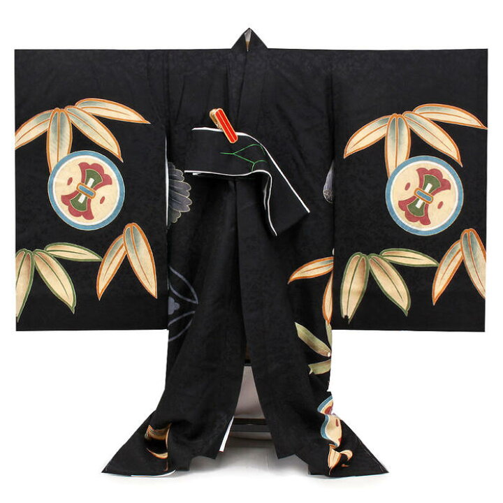 楽天市場】お宮参り 着物 男の子 産着 黒 鷹 宝尽くし 松竹梅 刺繍 