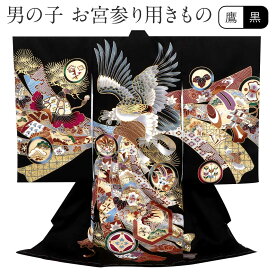 お宮参り 着物 男の子 絹100% 正絹初着 掛け着 産着 黒 鷹 束ね熨斗 友禅 刺繍 金彩 新品 販売 購入 きもの 祝い着 のしめ 初着 祝着 一つ身 服装 赤ちゃん ベビー