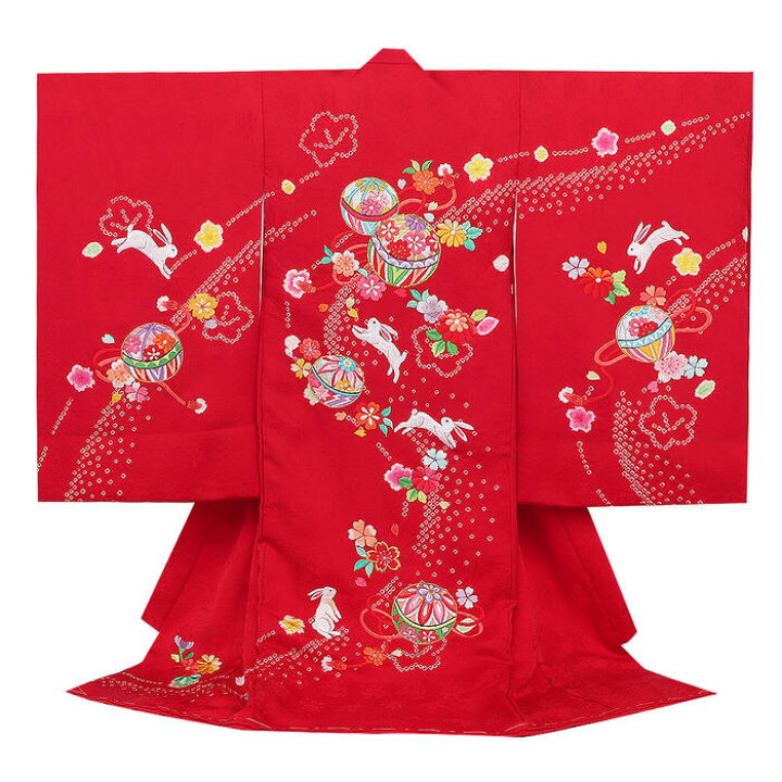 楽天市場】お宮参り 着物 女の子 産着 赤 ピンク 白 赤 薄紫 金 まり  