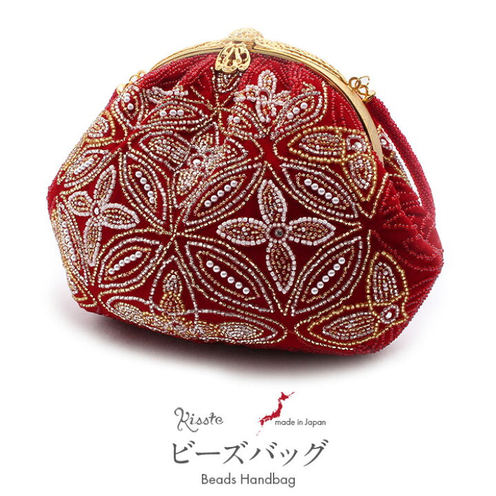 楽天市場】手刺繍ビーズバッグ 国産グラスビーズ レッド 七宝に華 