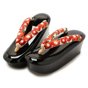 草履 厚底 成人式 振袖 Lサイズ フリーサイズ 黒 椿 刺繍 fussa 日本製 こっぽり ぽっくり 草履 ぞうり 単品 着物 きもの 振り袖 袴 和装 小物 キステ ハイヒール 単品