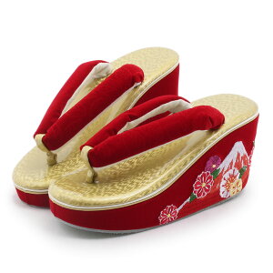 草履 厚底 成人式 振袖 フリーサイズ Lサイズ 赤 紺 花 富士山 刺繍 ベルベット ぞうり レディース 女性 ベロア 着物 きもの 振袖 袴 和装 小物 キステ kisste 歩きやすい ハイヒール 単品