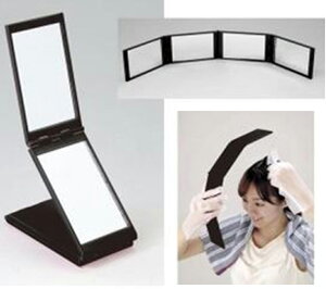 髪染め やすい 化粧鏡 折りたたみ 4面鏡手鏡 上方、サイド、後外側も見える コンパクト 卓上ミラー メイクアップハンドヘルド鏡 持ち運びに便利? ヘアカラー染め用 メイク プレゼント 育毛