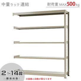 【個人宅も送料無料】 中量ラック500kg 連結 幅180×奥行90×高さ210cm 2～14段 ニューアイボリー 500kg/段 【スチール棚★楽天最安値に挑戦！】 【スチール棚 スチールラック 業務用 収納棚 収納ラック】