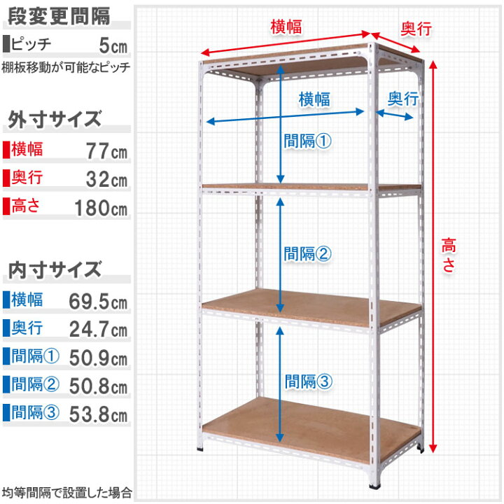 楽天市場】スチールラック 幅75 奥行30 高さ180cm 4段 ホワイト 