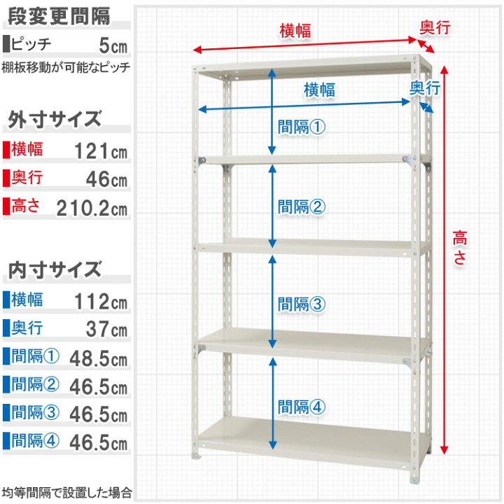 楽天市場】スチールラック 幅120 奥行45 高さ210cm 5段 ホワイト 