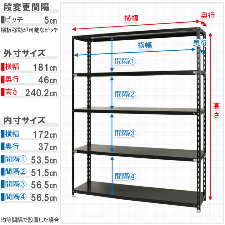 楽天市場】スチールラック 幅180 奥行45 高さ240cm 5段 ホワイト 