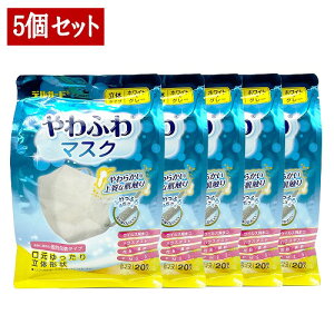【クーポン利用で最大150円OFF】【即納】【 20枚入りX5個セット】送料無料 マスク 立体マスク デルガード 花粉対策 やわふわマスク 立体タイプ ふつうサイズ 個別包装タイプ ホワイト×グ