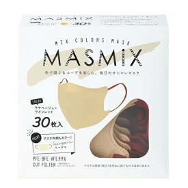 【即納】【川本産業】 MASMIX マスミックス マスク 30枚入ラテベージュ×ワインレッド サイズ：約13.5cm x 10.5cm【4987601580581】