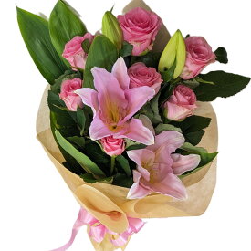 【ギフト】ピンク バラ ユリ 花束 百合 ばら ゆり ブーケ プレゼント 祝い記念日 誕生日 花 お祝い 結婚記念日 妻へ バラの花束 薔薇の花束 百合の花束 百合の花 フラワーブーケ 花束プレゼント ピンクのバラ 妻 花 クリスマス 母の日 父の日 敬老の日