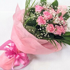 ピンクバラとカスミソウの花束【ギフト】12本 ピンクバラ ブーケ ばら 花束 かすみそう かすみ草 ピンクのバラ 卒業 送別 花束プレゼント かわいい花 バラ12本 誕生日 記念日 花 お祝い 結婚記念日 妻へ バラの花束 薔薇の花束 フラワーブーケ プロポーズ