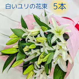 白いユリの花束 【ギフト】敬老の日 豪華な 花束 白 ユリ 5本 大輪 華やか ゆり 百合の花束 お花 白 オリエンタルユリ 記念日 お誕生日 ホワイトデー 退職 卒業 送別 プレゼント 誕生日 ゆり 結婚記念日 百合 華やか 百合の花 豪華 贈り物 百合 花束プレゼント