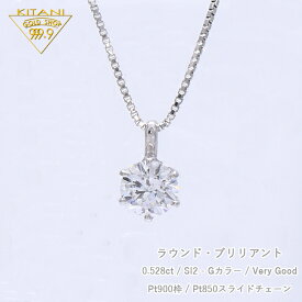 ラウンド・ブリリアント・ダイヤ 0.528ct Gカラー / SI2 / Very Good 『鑑定書付』プラチナ ペンダントチェーン