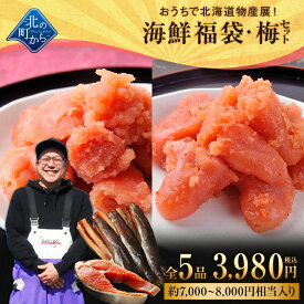 北海道 海鮮福袋 梅セット 全5品3,980円！【たらこ(切れ子)200g または 明太子(切れ子)200g＋他4品】 海鮮 魚卵 食品 詰め合わせ セット 魚 冷凍 おつまみ 送料無料
