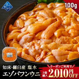 【期間限定500円OFF！】塩水ウニ 希少な知床・羅臼産 100g エゾバフンウニ うに 雲丹 生ウニ 生うに 塩水生うに バフンウニ 北海道産 ミョウバン不使用 塩水パック 無添加 国産 高級 ギフト うに丼 雲丹 お取り寄せ グルメ 送料無料【同梱不可】【2週間前後発送予定】