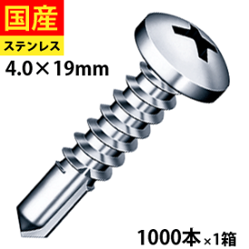 【リピータ様3％OFFクーポン】 ドリルビス ビス ネジ ドリルビス テックスビス セルフビス セルフドリルビス 鉄板ビス ナベ パン 鉄骨 鋼鈑用 NYポイント ナベ ステンレス パシペート 4 × 19 1箱 1000本