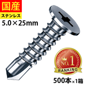 【日曜限定 P2倍】 ドリルビス ノンヘッド ビス ネジ 鉄板ビス ディスクヘッド ノンヘッド 平頭 板金 建物金具 金具 C型鋼 金属屋根 壁 鉄骨用 鋼板用 SNJ525 ステンレス ヤマヒロ ジャックポイント 5×25 小箱 500本入