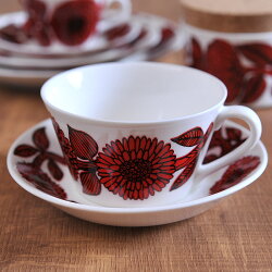 グスタフスベリ レッドアスター ティーカップ＆ソーサー 復刻版 《 Gustavsberg RED ASTER カップ ソーサー 食器 洋食器 ブランド食器 北欧 おしゃれ お洒落 収納 シンプル 》 ( キッチンブランチ )