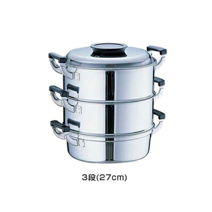 楽天市場】桃印 18-0 ステンレス 丸型 蒸し器 3段 27cm ih対応 日本製  