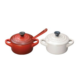 ル・クルーゼ ( LE CREUSET ルクルーゼ ) ペア・プチ・ココット（スプーン付） NEW BOX （チェリーレッド&ホワイトラスター）910385-00-435