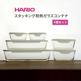 保存容器 ガラス ハリオ スタッキング 耐熱ガラス コンテナ 6個セット おしゃれ 冷蔵庫収納 レンジ調理器具 ギフト お返し 送料無料 日本製