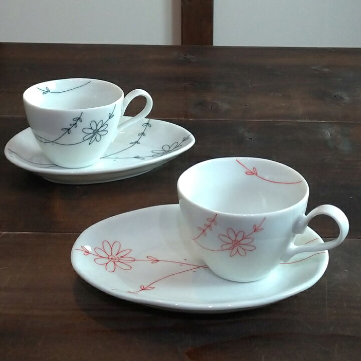 楽天市場】コーヒーカップ ソーサー ペア セット フラワーライン 