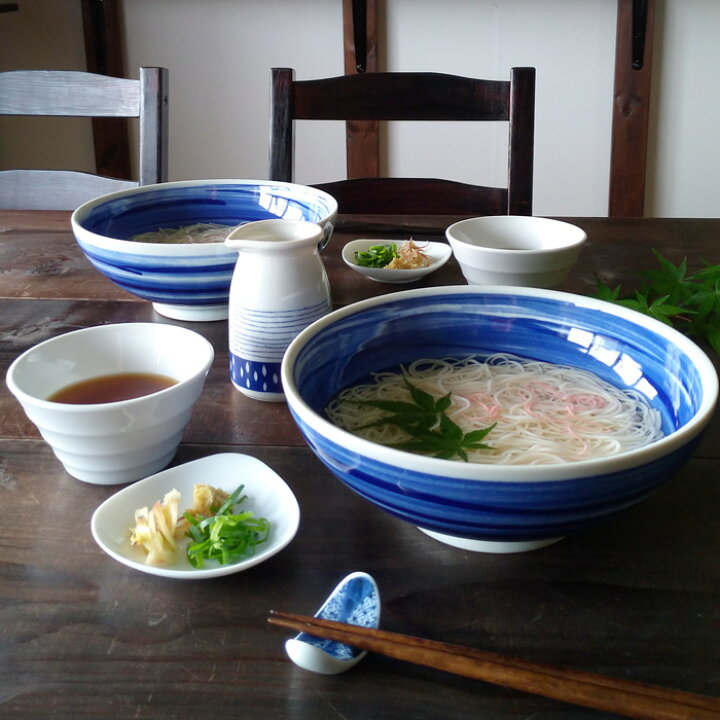 楽天市場 食器セット 二人 そうめん鉢 2人前セット 呉須刷毛目 麺鉢 小鉢 小皿 つゆ入れ おしゃれ 和食器セット みのさらら