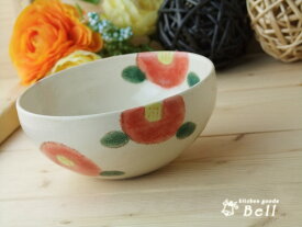 手描き 椿 赤 ボウル TSUBAKI 中鉢/ボール/トンスイ/呑水/ツバキ 柄/つばき 柄